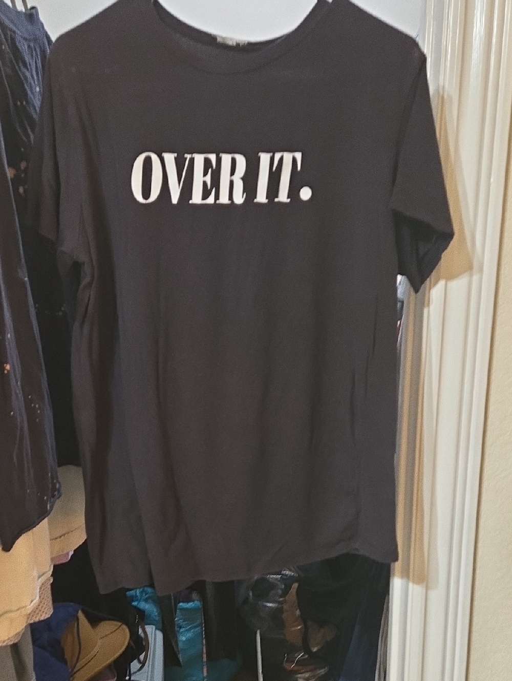 Fashion Nova Black Short Sleeve Tee with White 'OVER IT.' Print